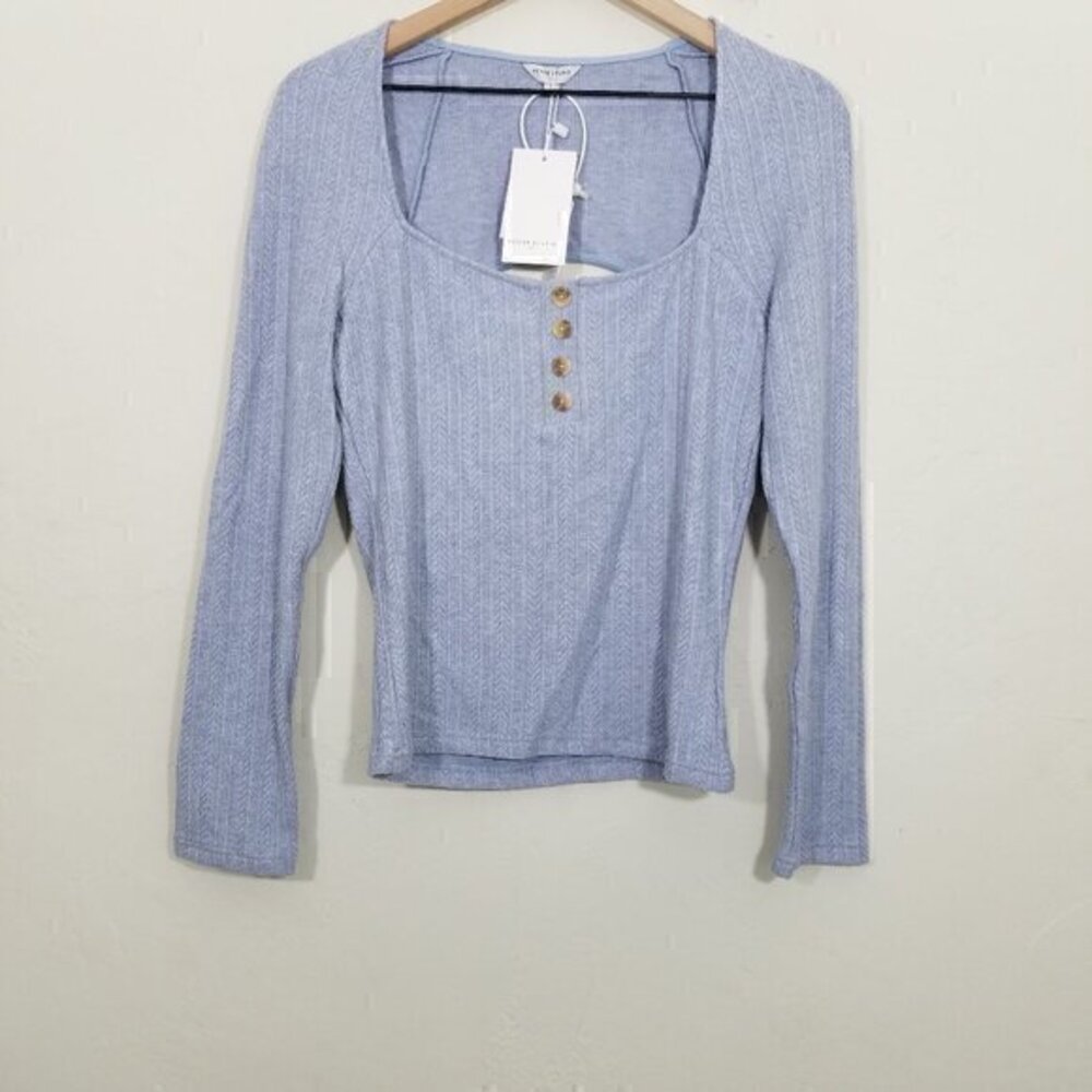 NWT Petite Studio Iris Knit Top Dusty Blue Sweater Top Size L